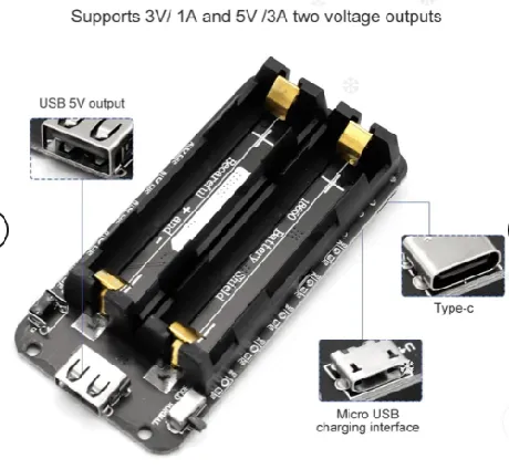 [CR65] Shield tipo Powerbank con carga rápida para pilas de litio 18650, con salidas de 5V/3A y 3.3V/1A
